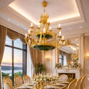 Malachite Chandelier with Gold-Plated Finish | Malachite Furniture