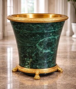 Malachite Luxury Waste Bin with Gold Interior | Malachite Furniture