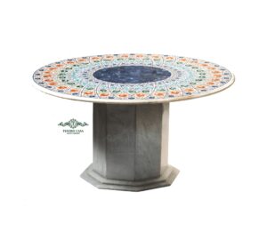 PIETRA DURA INLAYS ROUND TABLE TOP WITH STAND | PIETRA DURA INLAYS DECOR